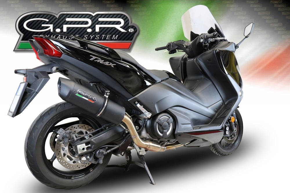 GPR auspuff kompatibel mit  Yamaha T-Max 530 2017-2021, Furore Evo4 Nero, Homologierte auspuff mit verbindungsrohr und katalysator 