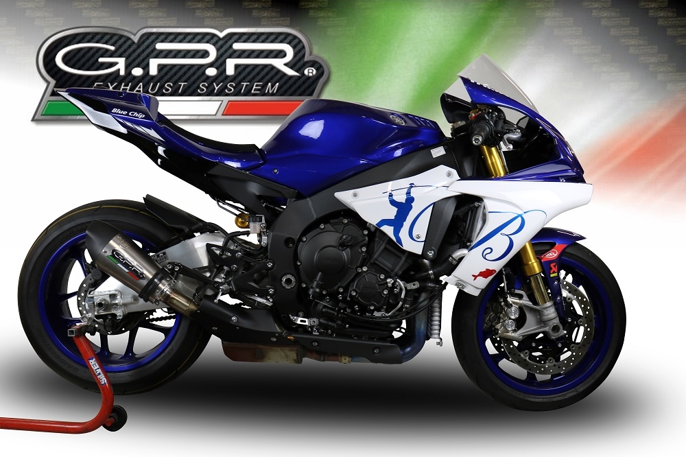 GPR auspuff kompatibel mit  Yamaha Yzf R1-R1-M 2017-2019, New Grand Prix Evo Titanium, Zugelassener legaler Slip-On-Auspuff mit Abe, einschließlich abnehmbarem DB-Killer und Verbindungsrohr 