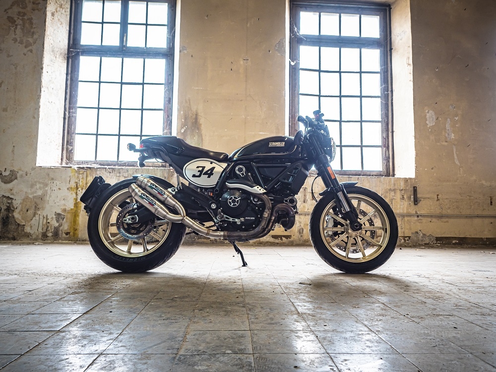 GPR auspuff kompatibel mit  Ducati Scrambler 800  2015-2016, Deeptone Inox, Doppelt homologierter legaler Slip-On-Auspuff mit ABE, einschließlich abnehmbarer DB-Killer, Link Pipes und Katalysatoren 