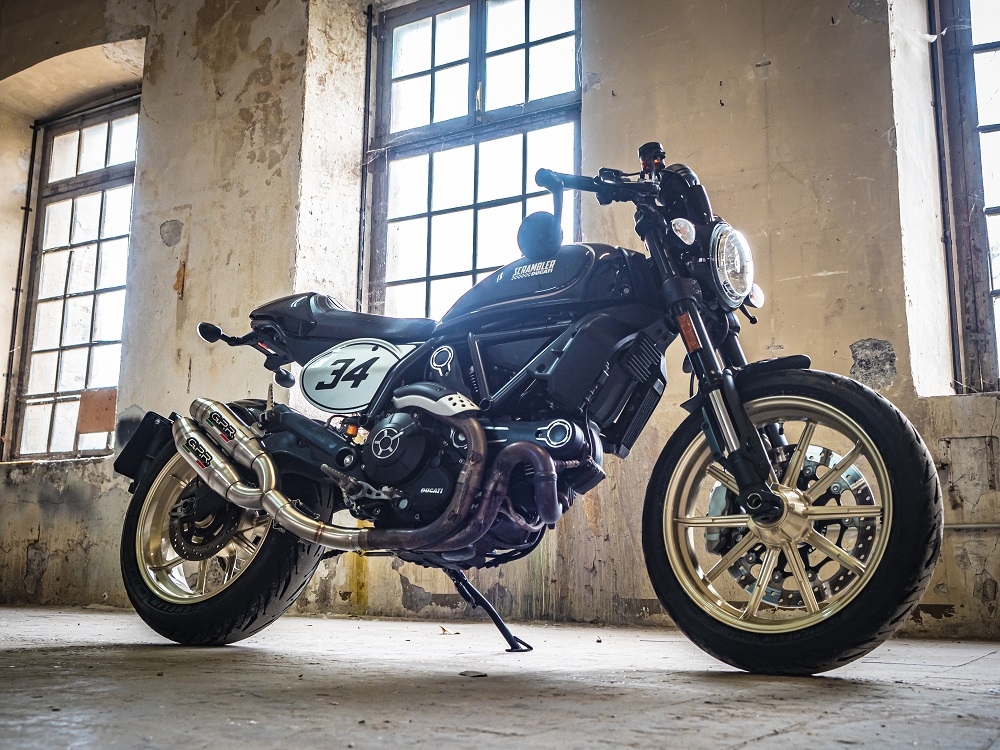 GPR auspuff kompatibel mit  Ducati Scrambler 800  2015-2016, Deeptone Inox, Doppelt homologierter legaler Slip-On-Auspuff mit ABE, einschließlich abnehmbarer DB-Killer, Link Pipes und Katalysatoren 