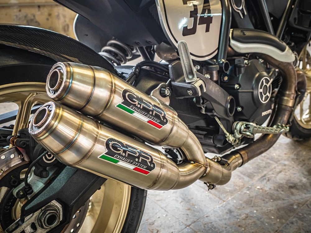 GPR auspuff kompatibel mit  Ducati Scrambler 800  2015-2016, Deeptone Inox, Doppelt homologierter legaler Slip-On-Auspuff mit ABE, einschließlich abnehmbarer DB-Killer, Link Pipes und Katalysatoren 