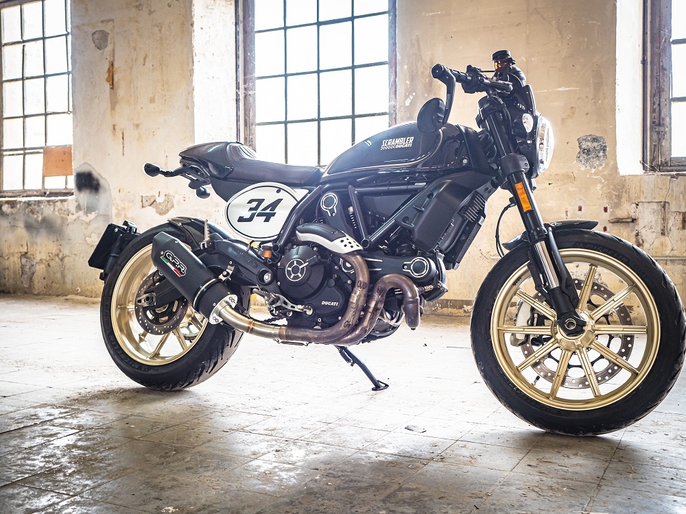GPR auspuff kompatibel mit  Ducati Scrambler 800  2015-2016, Furore Nero, Zugelassener legaler Slip-On-Auspuff mit Abe, einschließlich abnehmbarem DB-Killer und Verbindungsrohr 