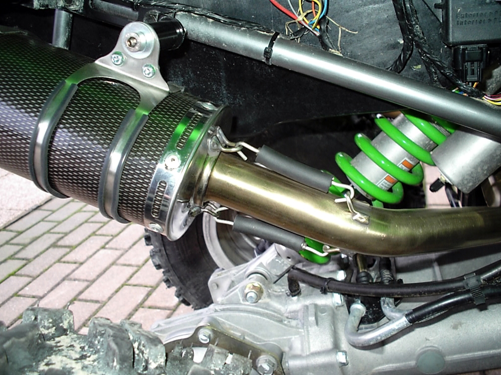 GPR auspuff kompatibel mit  Kawasaki Kfx 700 2004-2011, Furore Nero, Zugelassener Komplettauspuff mit ABE, einschließlich Doppelschalldämpfer und abnehmbarem DB-Killer 