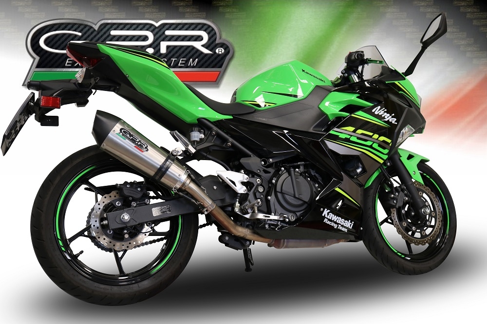 GPR auspuff kompatibel mit  Kawasaki Ninja 400 2018-2022, New Grand Prix Evo Titanium, Zugelassener legaler Slip-On-Auspuff mit Abe, einschließlich abnehmbarem DB-Killer und Verbindungsrohr 