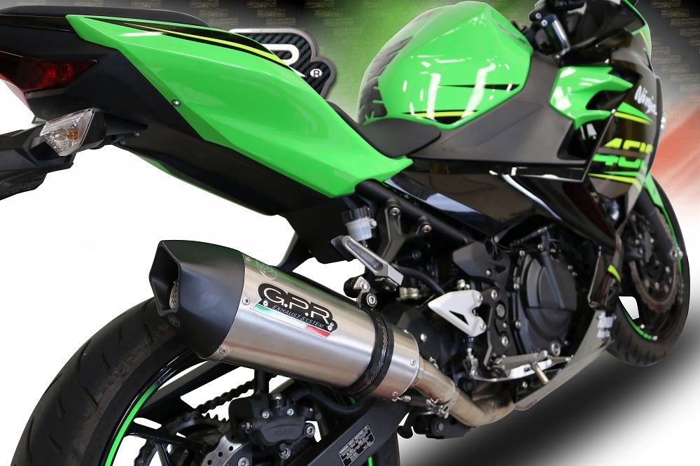 GPR auspuff kompatibel mit  Kawasaki Ninja 400 2018-2022, New Grand Prix Evo Titanium, Zugelassener legaler Slip-On-Auspuff mit Abe, einschließlich abnehmbarem DB-Killer und Verbindungsrohr 