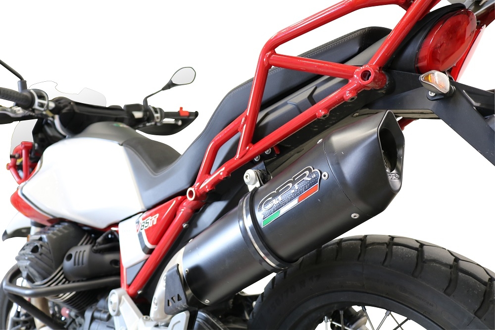 GPR auspuff kompatibel mit  Moto Guzzi V85 TT 2021-2024, Furore Nero, Rennauspuff, mit Verbindungsrohren, Artikel ohne Genehmigung 