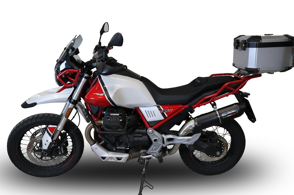 GPR auspuff kompatibel mit  Moto Guzzi V85 TT 2021-2024, Furore Nero, Rennauspuff, mit Verbindungsrohren, Artikel ohne Genehmigung 