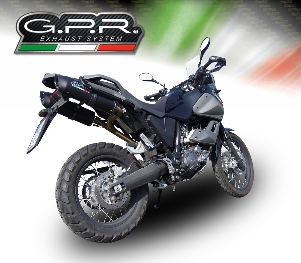 GPR auspuff kompatibel mit  Yamaha Xt 660 Z Teneré 2008-2016, Furore Nero, Doppelt homologierter legaler Slip-On-Auspuff mit ABE, einschließlich abnehmbarer DB-Killer, Link Pipes und Katalysatoren 