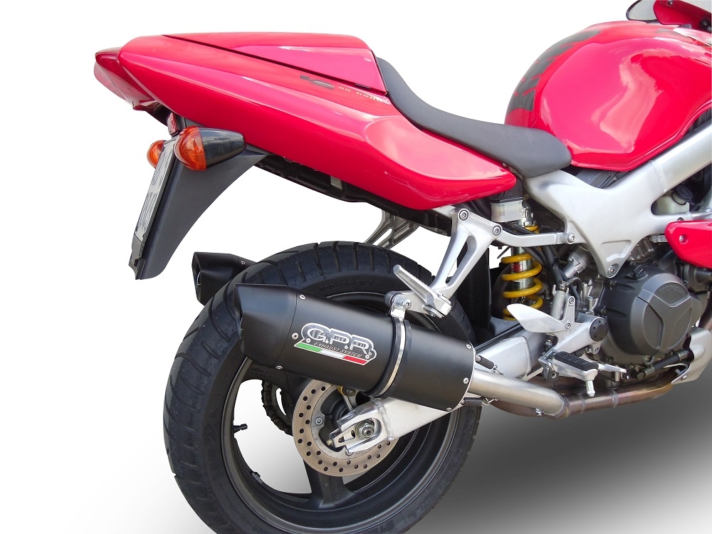 GPR auspuff kompatibel mit  Honda Vtr 1000 F Firestorm  1997-2007, Furore Nero, Doppelt homologierter legaler Slip-On-Auspuff mit ABE, einschließlich abnehmbarer DB-Killer und verbindungsrohre 