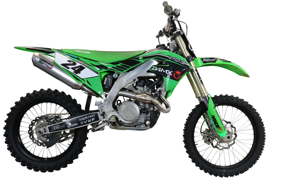 GPR auspuff kompatibel mit  Kawasaki Kx 450 X 2021-2023, Pentacross Inox, Racing-Komplettsystem-Auspuff, einschließlich Krümmer und abnehmbarem DB-Killer 
