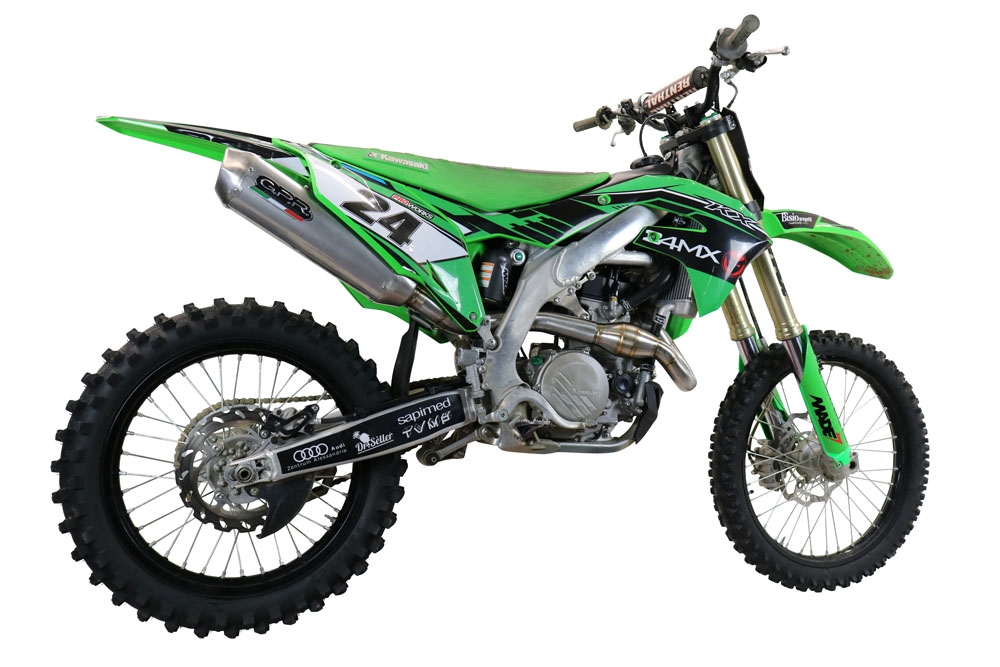 GPR auspuff kompatibel mit  Kawasaki Kx 450 F 2021-2023, Pentacross Titanium, Racing-Komplettsystem-Auspuff, einschließlich Krümmer und abnehmbarem DB-Killer 