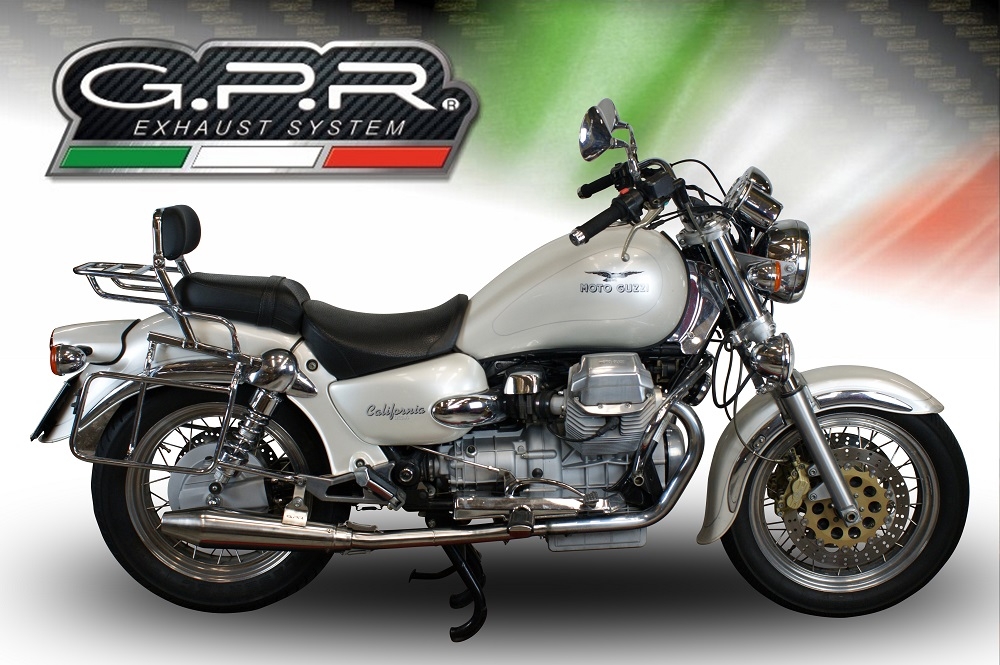 GPR auspuff kompatibel mit  Moto Guzzi California 1100 Special-Stone-Sport-Ev-Alu 1997-2005, Vintacone, Doppelt homologierter legaler Slip-On-Auspuff mit ABE, einschließlich abnehmbarer DB-Killer, Link Pipes und Katalysatoren 