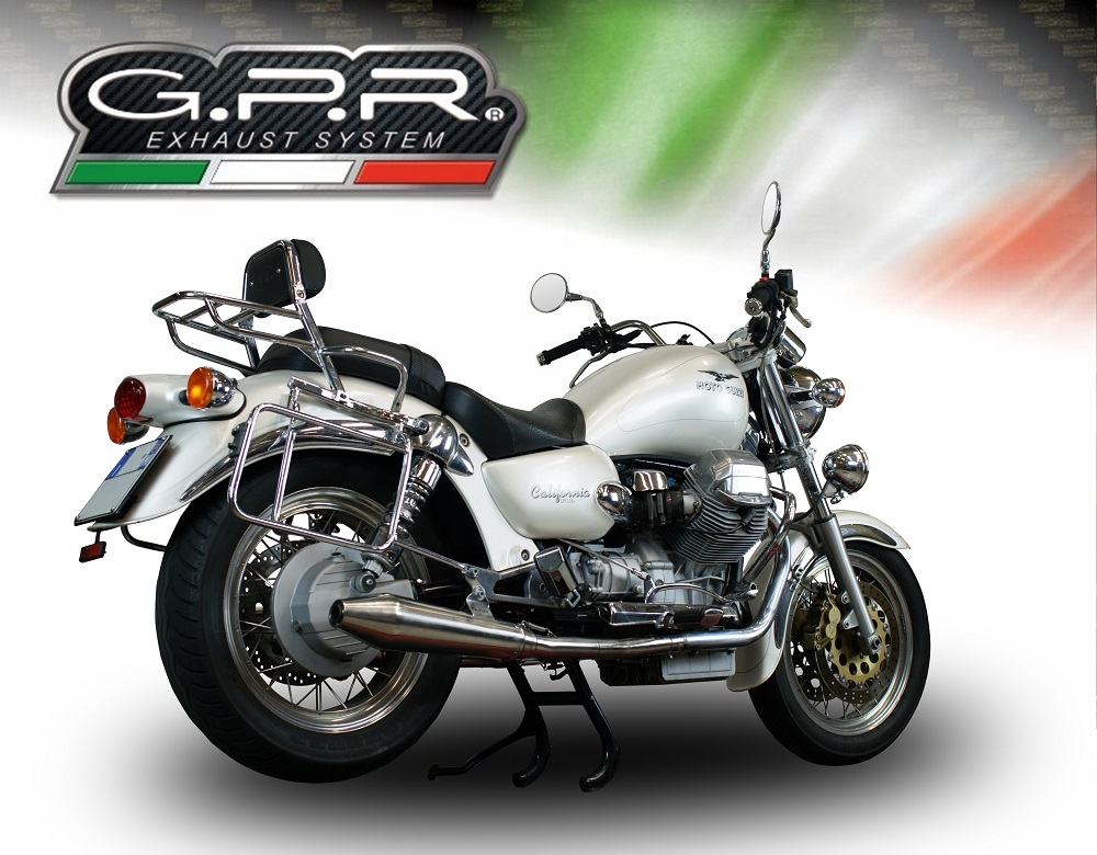 GPR auspuff kompatibel mit  Moto Guzzi California 1100 Special-Stone-Sport-Ev-Alu 1997-2005, Vintacone, Doppelt homologierter legaler Slip-On-Auspuff mit ABE, einschließlich abnehmbarer DB-Killer, Link Pipes und Katalysatoren 