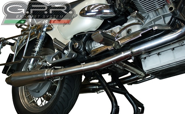 GPR auspuff kompatibel mit  Moto Guzzi California 1100 Special-Stone-Sport-Ev-Alu 1997-2005, Vintacone, Doppelt homologierter legaler Slip-On-Auspuff mit ABE, einschließlich abnehmbarer DB-Killer, Link Pipes und Katalysatoren 