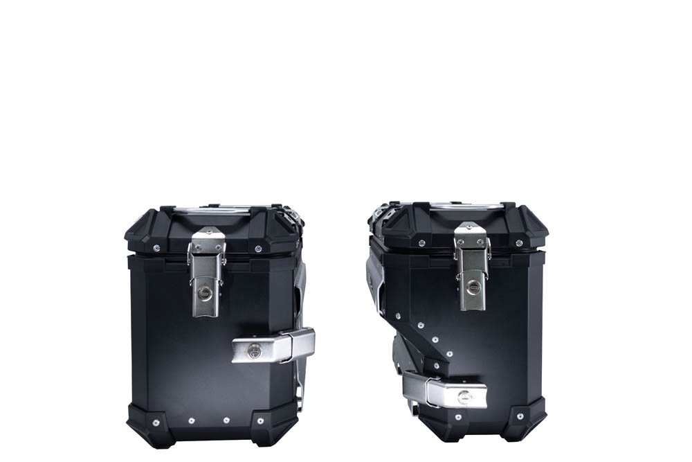 GPR TECH Bmw F 750 Gs 2021/2024 e5 Seitenkofferpaar aus Aluminium mit konturierter rechter Seite, Farbe Schwarz mit speziellem Gepäckträger Fassungsvermögen 38 Liter + 32 Liter