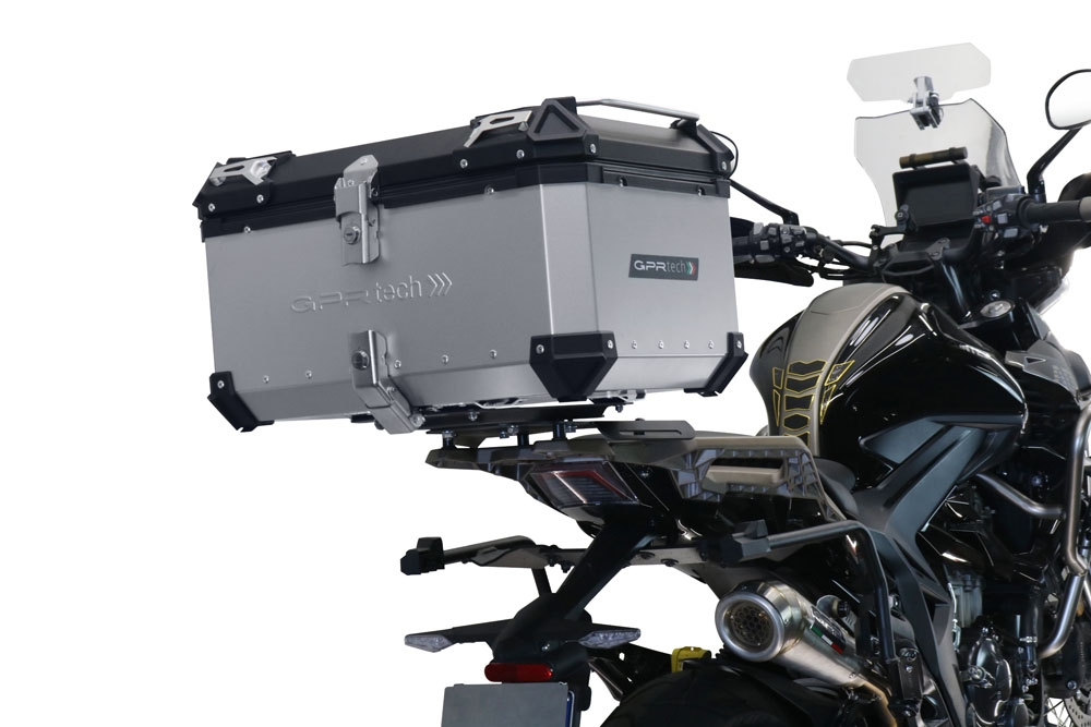 GPR TECH Zontes 350 T1 ADV 2022/2024 e5 Topcase aus Aluminium, silberfarben mit spezifischer Platte inklusive Kapazität Liter 55