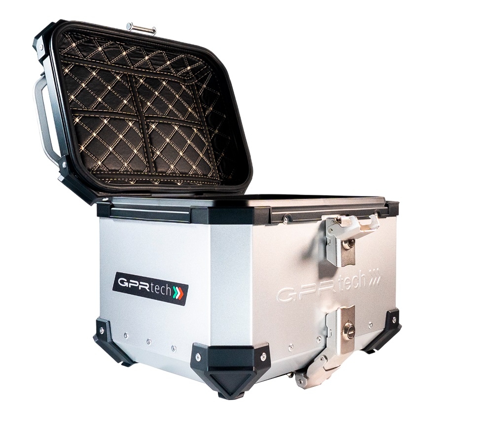 GPR TECH TOPCASE ALPI-TECH 26 LT. SILBER Topcase aus Aluminium, mit Soft-Rückenlehne, silberfarben mit Universalplatte inklusive Kapazität Liter 26