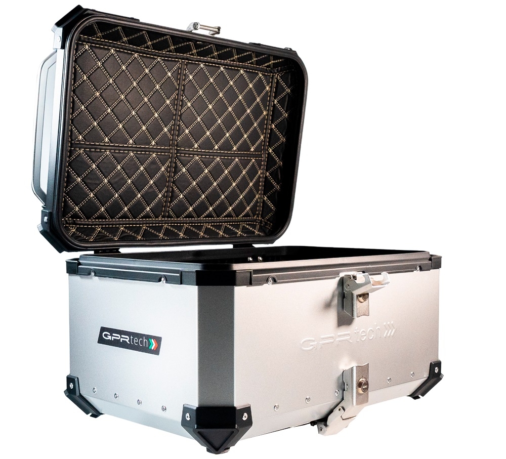 GPR TECH TOPCASE ALPI-TECH 55 LT SILBER Topcase aus Aluminium, mit Soft-Rückenlehne, silberfarben mit Universalplatte inklusive Kapazität Liter 55