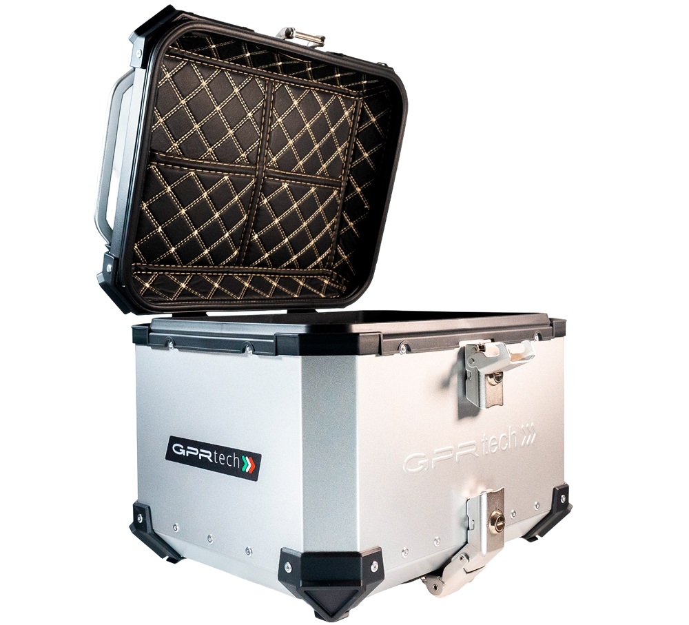 GPR TECH TOPCASE ALPI-TECH 45 LT. SILBER Topcase aus Aluminium, mit Soft-Rückenlehne, silberfarben mit Universalplatte inklusive Kapazität Liter 45