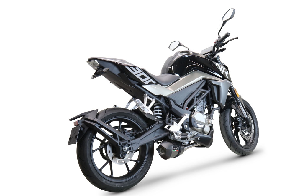 GPR auspuff kompatibel mit  Cf Moto 300 NK 2022-2024, New Grand Prix Evo Poppy, Homologierte auspuff mit verbindungsrohr und katalysator 