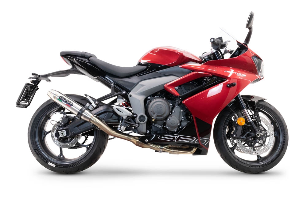 GPR auspuff kompatibel mit  Triumph Daytona 660 2023-2025, Deeptone Inox, Racing-Komplettsystem-Auspuff, einschließlich Krümmer und abnehmbarem DB-Killer 