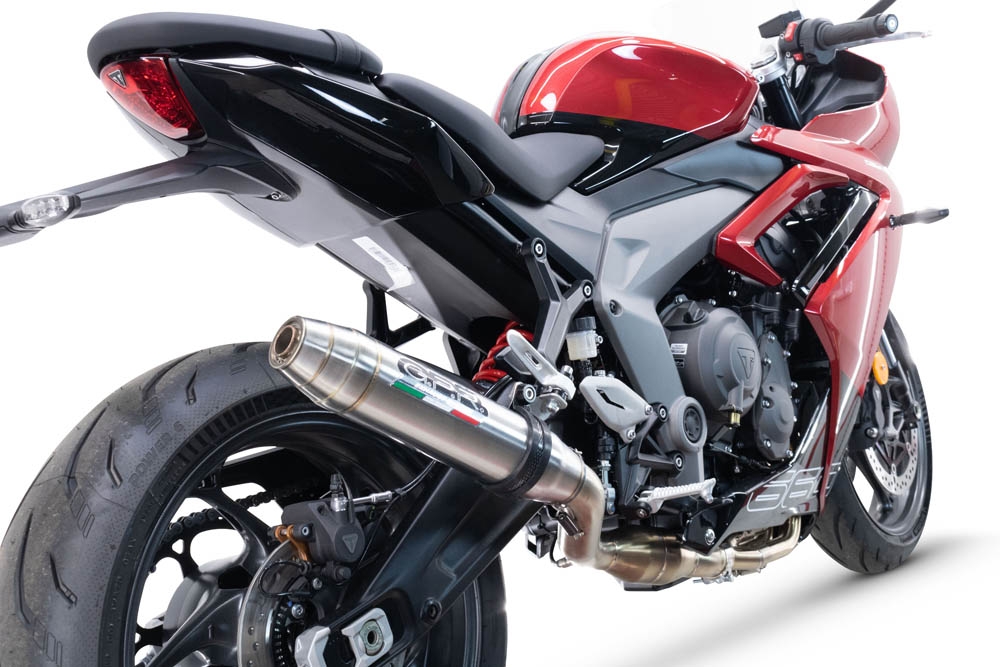 GPR auspuff kompatibel mit  Triumph Daytona 660 2023-2025, Deeptone Inox, Racing-Komplettsystem-Auspuff, einschließlich Krümmer und abnehmbarem DB-Killer 