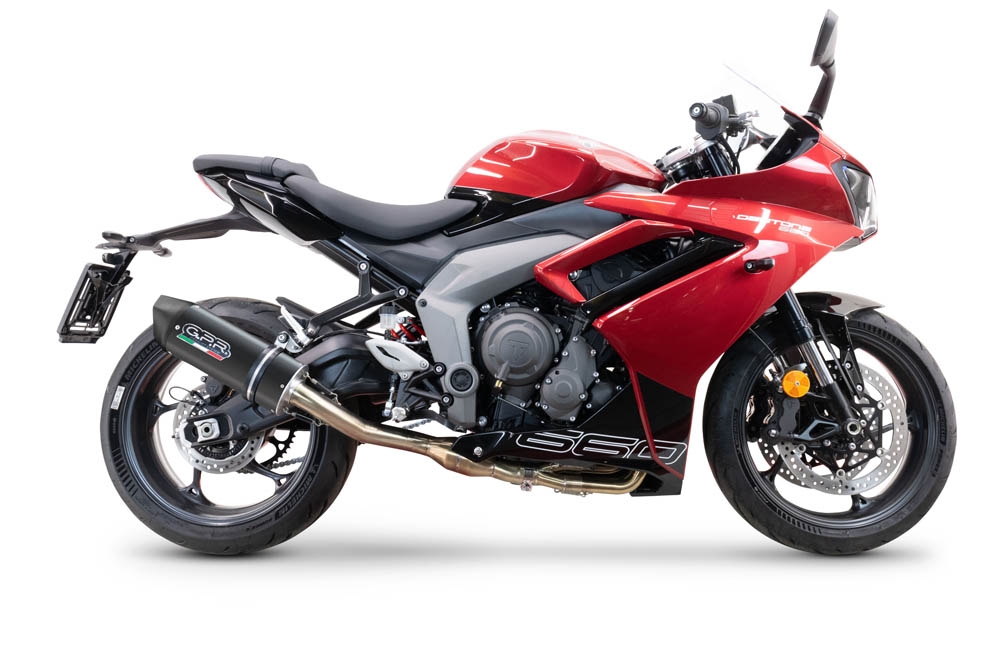 GPR auspuff kompatibel mit  Triumph Daytona 660 2023-2025, Furore Nero, Racing-Komplettsystem-Auspuff, einschließlich Krümmer und abnehmbarem DB-Killer 