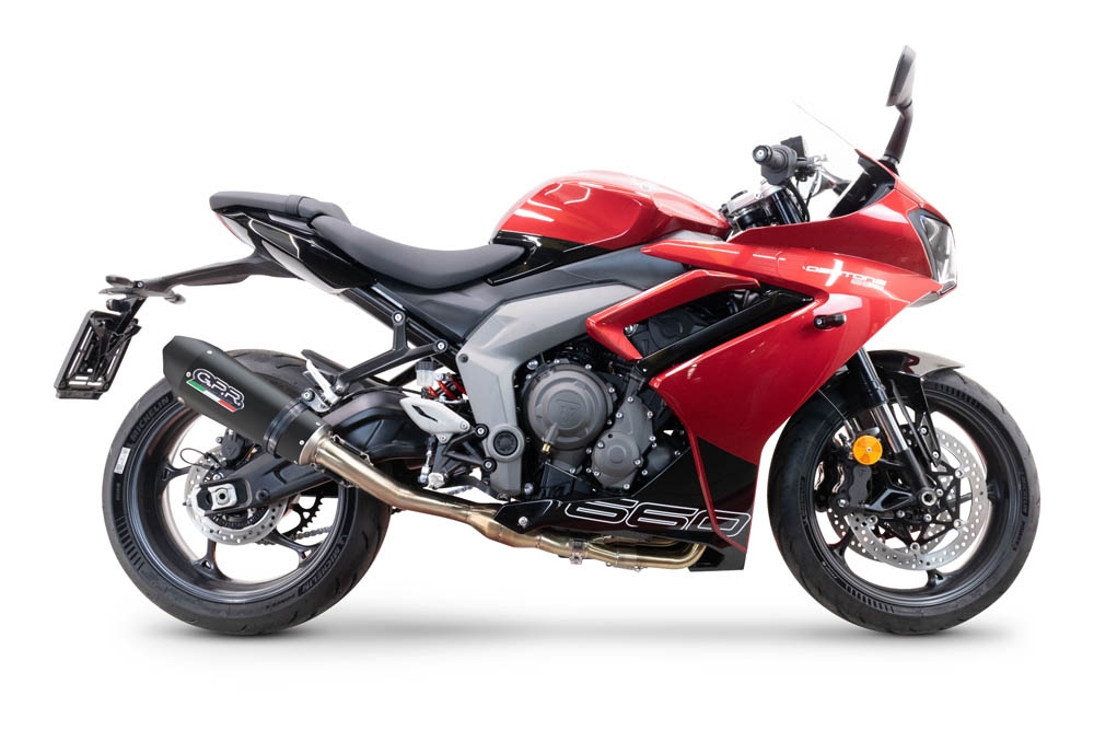 GPR auspuff kompatibel mit  Triumph Daytona 660 2023-2025, New Grand Prix Evo Black Titanium, Homologierte auspuff mit verbindungsrohr und katalysator 