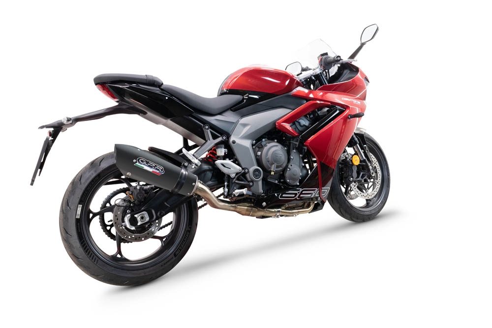 GPR auspuff kompatibel mit  Triumph Daytona 660 2023-2025, New Grand Prix Evo Black Titanium, Homologierte auspuff mit verbindungsrohr und katalysator 