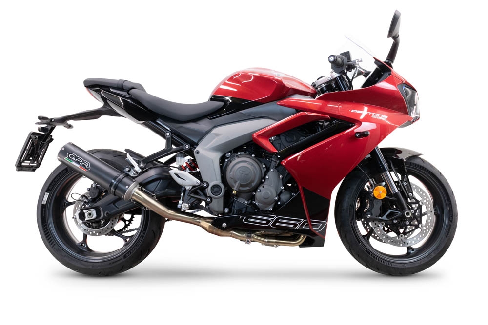 GPR auspuff kompatibel mit  Triumph Daytona 660 2023-2025, M3 Black Titanium, Homologierte auspuff mit verbindungsrohr und katalysator 