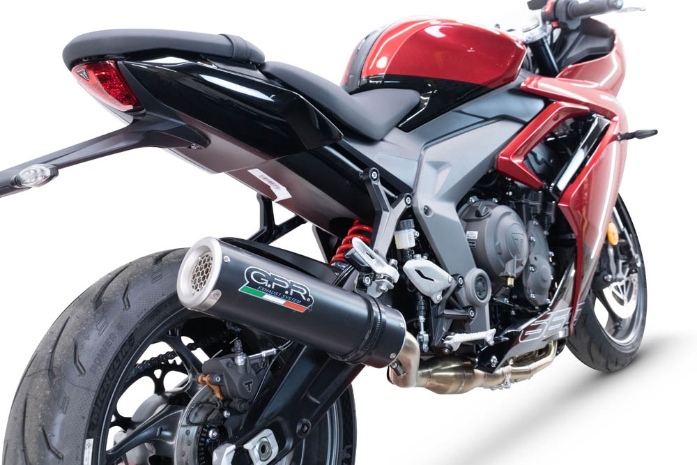 GPR auspuff kompatibel mit  Triumph Daytona 660 2023-2025, M3 Black Titanium, Homologierte auspuff mit verbindungsrohr und katalysator 