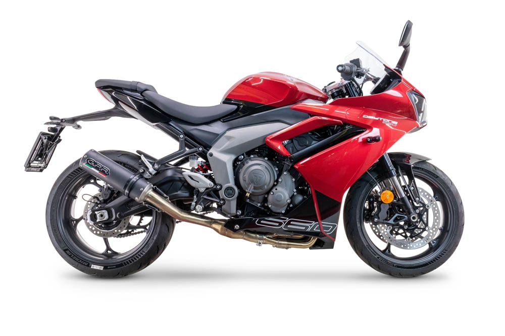 GPR auspuff kompatibel mit  Triumph Daytona 660 2023-2025, M3 Black Titanium, Racing-Komplettsystem-Auspuff, einschließlich Krümmer und abnehmbarem DB-Killer 