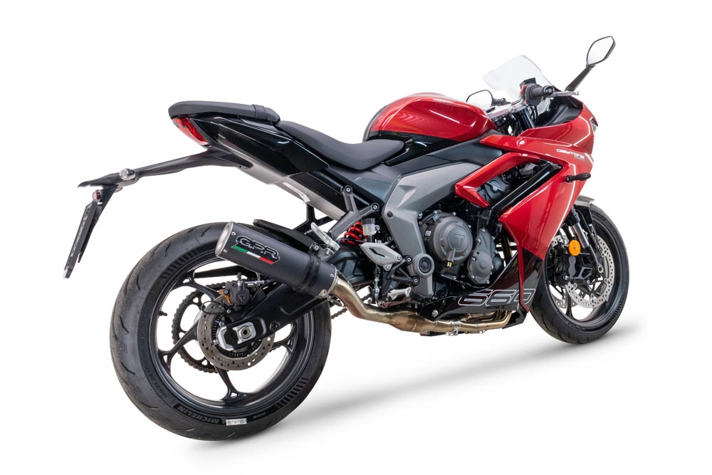GPR auspuff kompatibel mit  Triumph Daytona 660 2023-2025, M3 Black Titanium, Racing-Komplettsystem-Auspuff, einschließlich Krümmer und abnehmbarem DB-Killer 