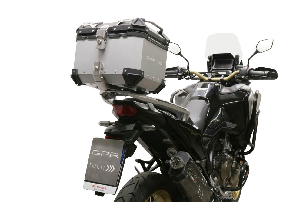 GPR TECH Honda Crf 1100 L Africa Twin 2020/2024 e5 Topcase aus Aluminium, silberfarben mit spezifischer Platte inklusive Kapazität Liter 35