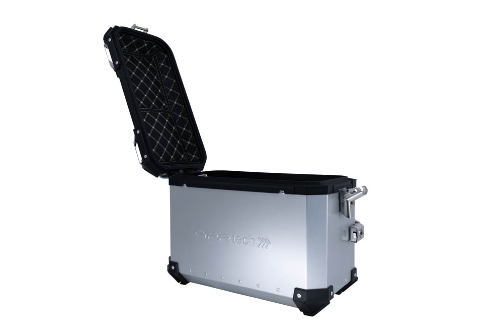 GPR TECH Ktm Adventure 890 - 890 R Rally 2020/2024 e5 Seitenkofferpaar aus Aluminium , Farbe Silber mit speziellem Gepäckträger Fassungsvermögen 38 Liter + 38 Liter