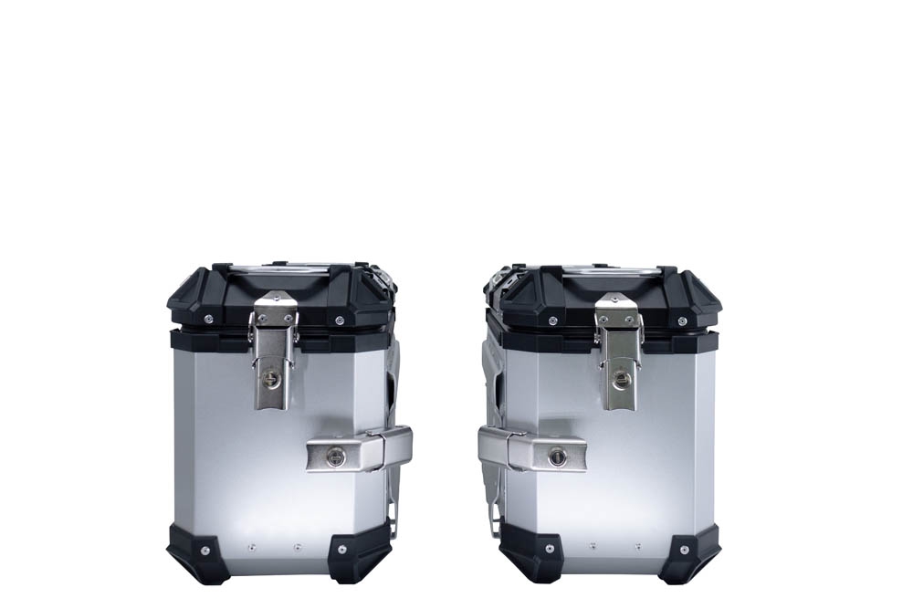 GPR TECH Kawasaki Versys 650 2021/2022 e5 Seitenkofferpaar aus Aluminium , Farbe Silber mit speziellem Gepäckträger Fassungsvermögen 38 Liter + 38 Liter