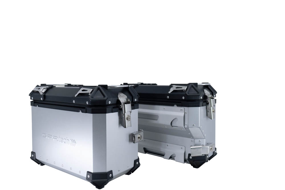 GPR TECH Bmw F 850 Gs 2021/2023 e5 Seitenkofferpaar aus Aluminium mit konturierter rechter Seite, Farbe Silber mit speziellem Gepäckträger Fassungsvermögen 38 Liter + 32 Liter