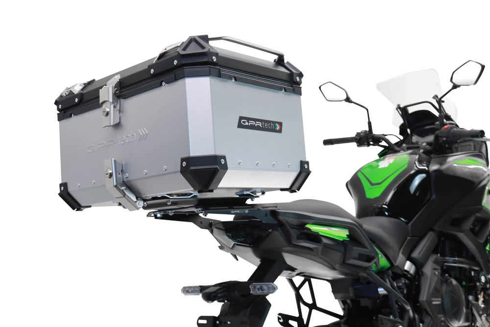GPR TECH Kawasaki Versys 650 2023/2024 e5 plus Topcase aus Aluminium, silberfarben mit spezifischer Platte inklusive Kapazität Liter 35