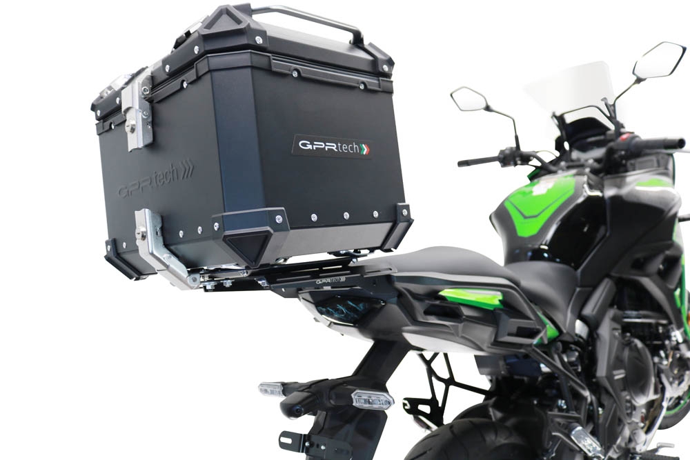 GPR TECH Kawasaki Versys 650 2023/2024 e5 plus Topcase aus Aluminium, schwarze Farbe mit spezifischer Platte enthalten Kapazität Liter 35