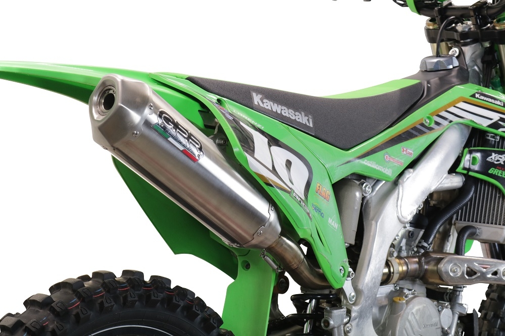 GPR auspuff kompatibel mit  Kawasaki KX 250 X 2021-2022, Pentacross Inox, Slip-On-Auspuff für Off-Road-Rennen mit Verbindungsrohr und abnehmbarem DB-Killer-Funkenfänger 