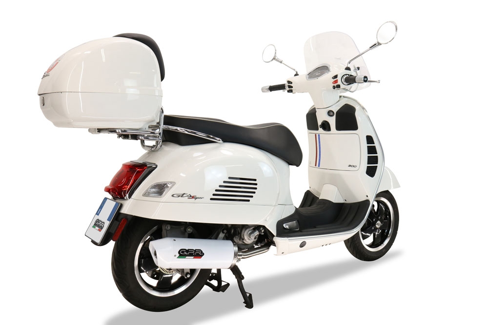 GPR auspuff kompatibel mit  Piaggio Vespa 300 Gts - Gtv - Touring - Super  2019-2020, Albus Ceramic, Racing-Komplettsystem-Auspuff, einschließlich Krümmer und abnehmbarem DB-Killer 