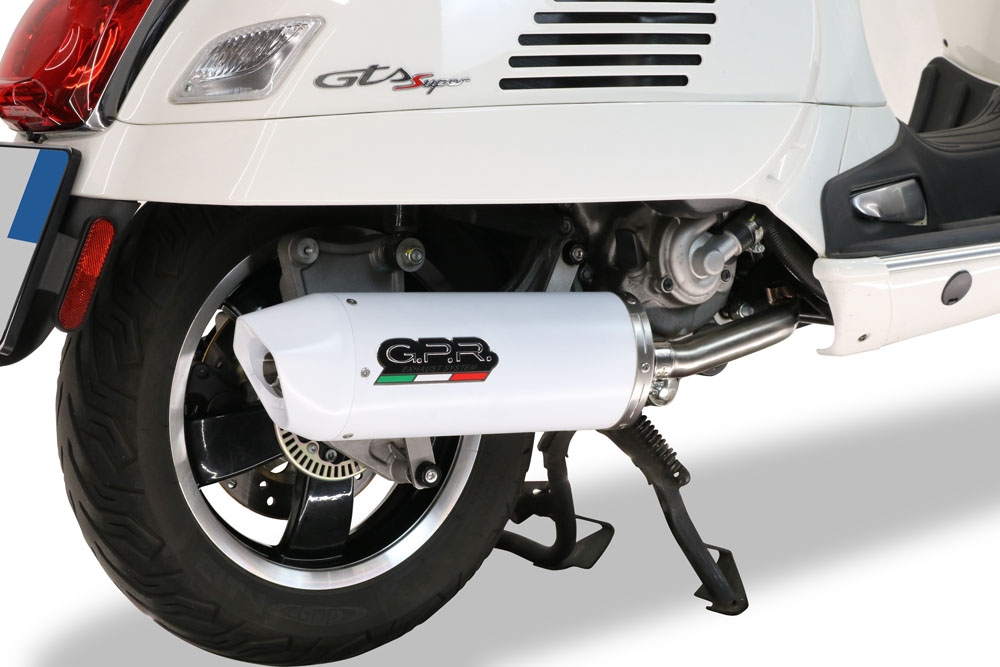 GPR auspuff kompatibel mit  Piaggio Vespa 300 Gts - Gtv - Touring - Super  2019-2020, Albus Ceramic, Racing-Komplettsystem-Auspuff, einschließlich Krümmer und abnehmbarem DB-Killer 