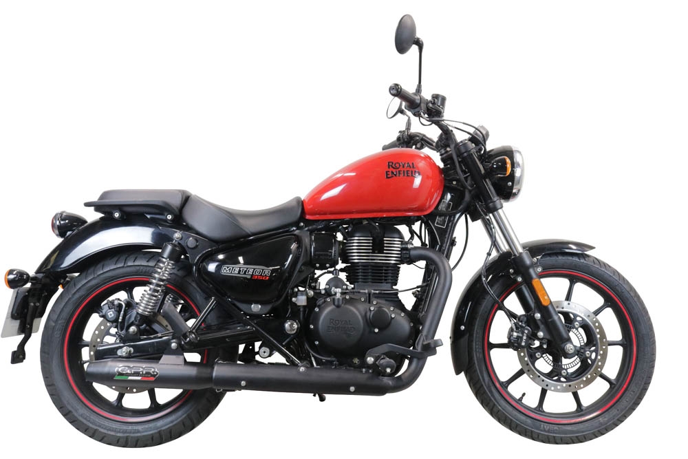 GPR auspuff kompatibel mit  Royal Enfield Meteor 350 2021-2023, Deeptone Nero, Rennauspuff, mit Verbindungsrohren, Artikel ohne Genehmigung 