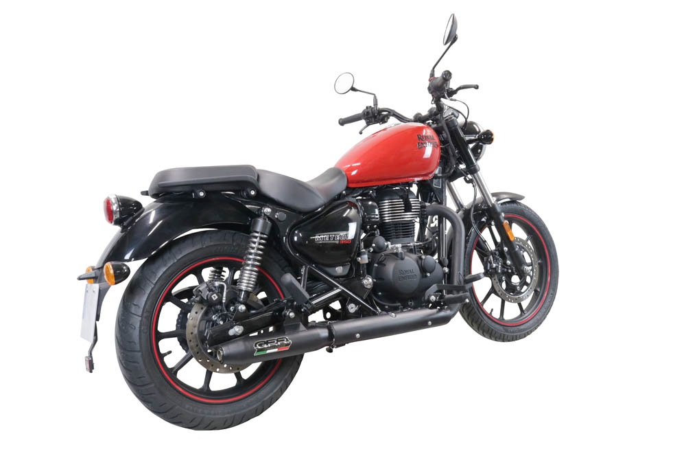 GPR auspuff kompatibel mit  Royal Enfield Meteor 350 2021-2023, Deeptone Nero, Rennauspuff, mit Verbindungsrohren, Artikel ohne Genehmigung 