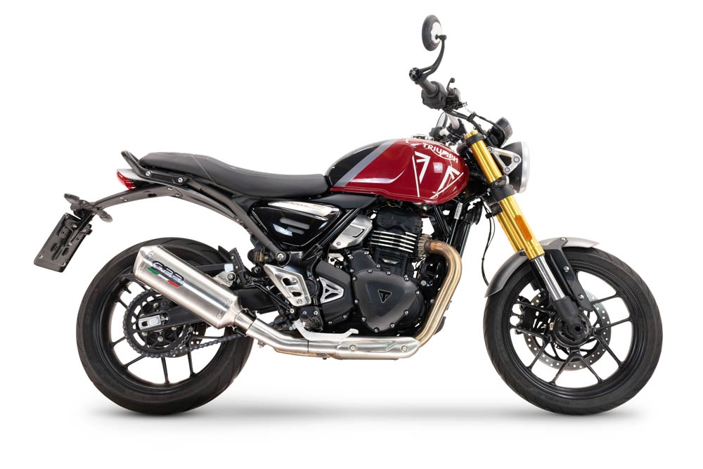 GPR auspuff kompatibel mit  Triumph Scrambler 400 X 2023-2025, Satinox , Zugelassener legaler Slip-On-Auspuff mit Abe, einschließlich abnehmbarem DB-Killer und Verbindungsrohr 