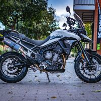 GPR auspuff kompatibel mit  Triumph Tiger 850 2020-2024, Dual Poppy, Zugelassener legaler Slip-On-Auspuff mit Abe, einschließlich abnehmbarem DB-Killer und Verbindungsrohr 