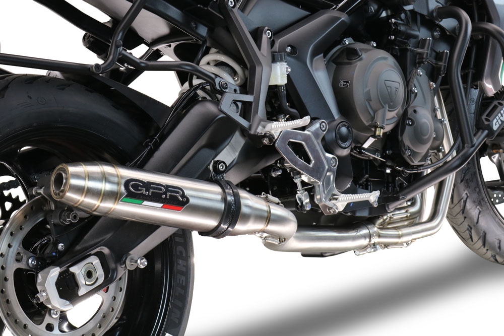 GPR auspuff kompatibel mit  Triumph Trident 660 2021-2024, Deeptone Inox, Racing-Komplettsystem-Auspuff, einschließlich Krümmer und abnehmbarem DB-Killer 