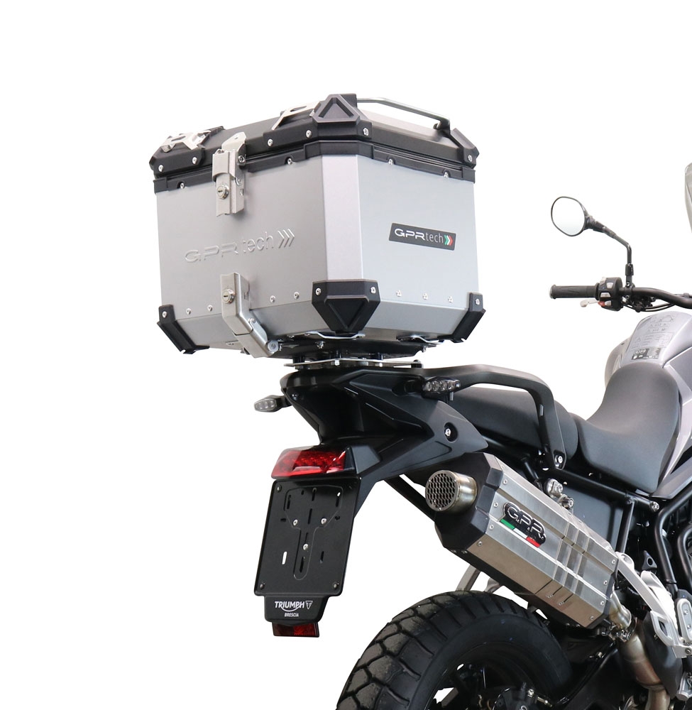 GPR TECH Triumph Tiger 1200 Gt - Rally 2022/2024 e5 Topcase aus Aluminium, silberfarben mit spezifischer Platte inklusive Kapazität Liter 35