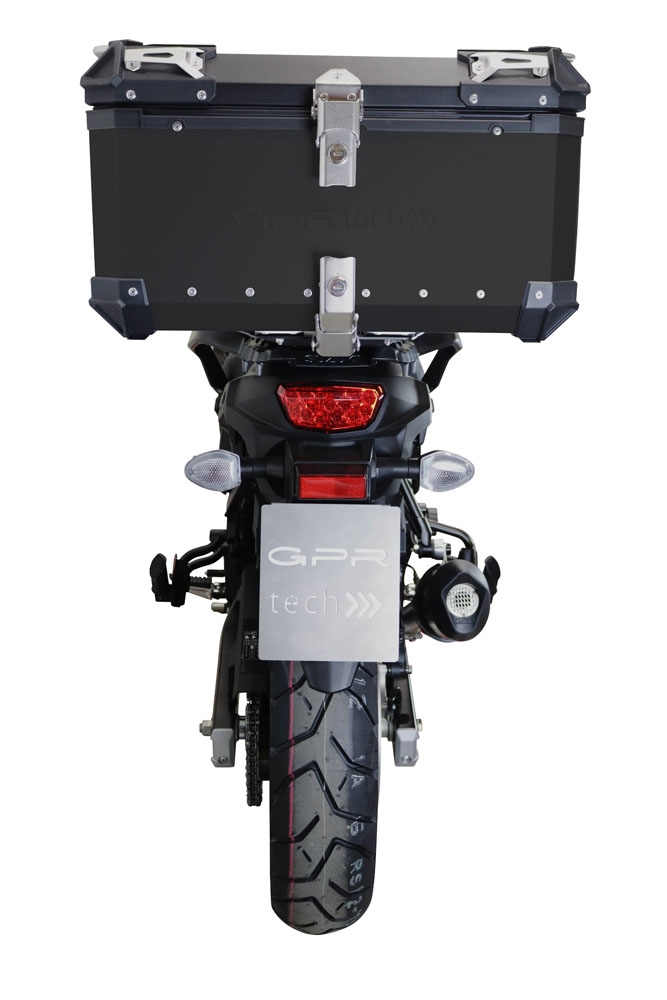 GPR TECH Suzuki V-Strom 1050 Xt/De 2020/2024 e5 Topcase aus Aluminium, schwarze Farbe mit spezifischer Platte enthalten Kapazität Liter 55