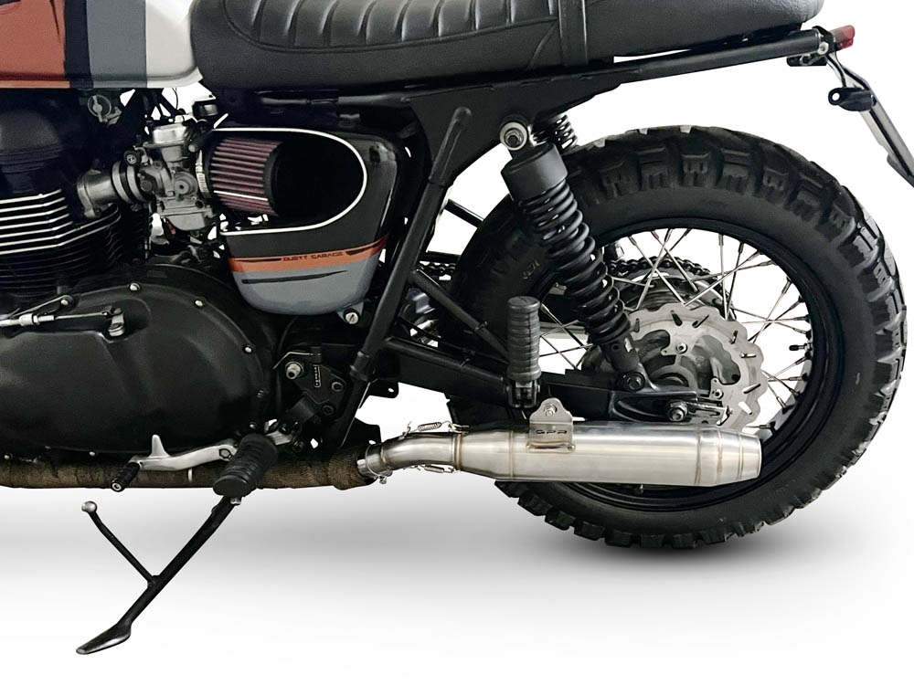 GPR auspuff kompatibel mit  Triumph BONNEVILLE T100 2001-2014, Deeptone Inox, Doppelt homologierter legaler Slip-On-Auspuff mit ABE, einschließlich abnehmbarer DB-Killer, Link Pipes und Katalysatoren 